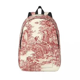 أكياس فرنسية البلد Toile de Jouy Lackpack Propack Women Men Basic Bookbag for School College Student Motifs Fags