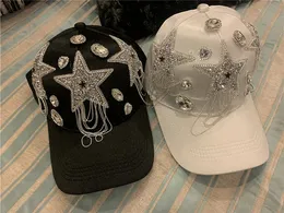 09Shi Drop Satin Sparkling Rhinestone Pentagram Tassel Designer Style Lady Baseball Hat Women Leisure Visir Cap 240117