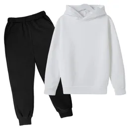 Vêtements pour enfants Couleur unie Sweat à capuche Pantalon Costume Garçons Filles Âge 3-12 Survêtement Enfant Printemps Automne Chaud Doux Haute Qualité Tissu Manteau 240117