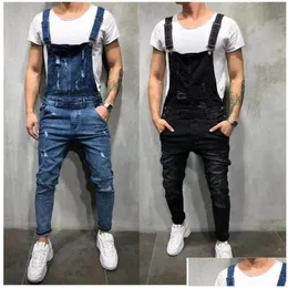 Mäns jeans män rippade jeans jumpsuits high street dog denim bib overaller för manliga hängspädder byxor hip hop casual drop leverans app dhyd4