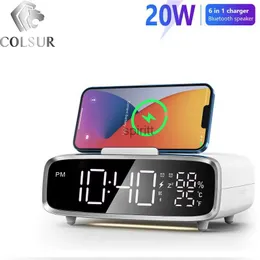 Desk Table Clocks 6 in 1 Wireless Charger Alarm Clock Bluetooth Speaker LED Night Light Clock Table Decoration for IPhone 14 13 12 Charger Bedside YQ240118