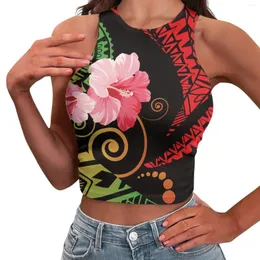 Kvinnors tankar Polynesiska tribal Pohnpei Totem Tatueringtryck Stylish Formell ärmlös Slim Bottoming Vest Clubwear Floral Mönster