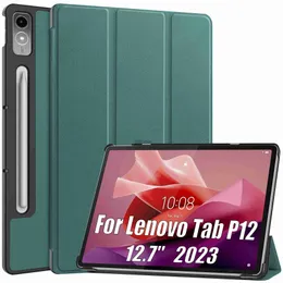 Tablet PC Hüllen Taschen Smart Case für Lenovo Tab P12 12.7 2023 Leichte Trifold-Abdeckung mit Ständer Auto Wake PU-Leder für Lenovo Tab P12 Tablet YQ240118