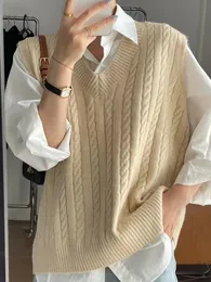 Traf Sweater Cardigan Sleeveles Top Solid Knitted Vest Style Clothes Preppy Look Autumn Winter Woolly 240117