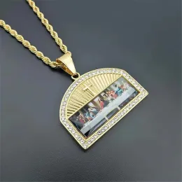 Iced Out The Last Supper Anhänger Halskette Männlich 14k Gelbgold Kreuz Halsketten Für Männer Religiöser Schmuck