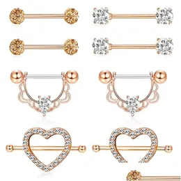 Andra charms Surgiskt stålhjärta Nippel Piercing Set 14g Crystal Bar Lot Tongue Ring Pack Charmiga smycken Drop Delivery Tools Equip DHC7I