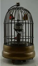 Masa Tablosu Saatleri Bakır Heykeli Koleksiyon Dekorasyonlu Eski Bakır Oyma Kuş Kafes Mekanik Tablo Saati YQ240118