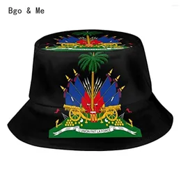 Berets engraçado haitiano bandeira balde chapéus moda sol boné embalável ao ar livre chapéu de pescador para unisex mulheres homens