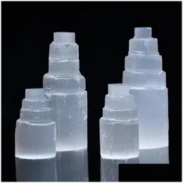 Objetos decorativos estatuetas 1 pc natural branco selenite iceberg torre esculpida gesso em torno de ornamentos de minério de cristal artesanato reiki energia h dhrkw