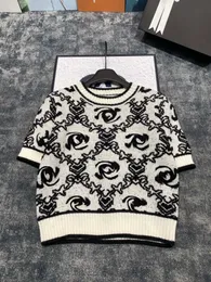 2024 Spring Runway Designer Pattern Knitting O-Collo Manica corta Pullover Maglione Top Maglione casual ampio da donna