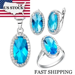 Bras Usa Stock Uloveido Conjuntos de jóias de festa feminina azul strass anel colar e brincos cor sier conjunto de jóias de casamento t010