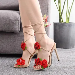 Sandaler 2024 11cm Rose Blossom High Heel klackar Öppen tå Summer Women's Dress Sexiga skor