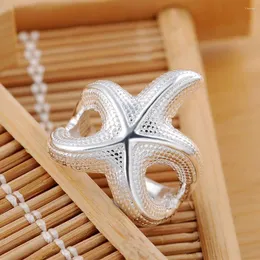 Klaster Pierścienie Wysokiej jakości 925 Sterling Srebrny Fine Starfish for Women Fashion Party Charm Wedding Uxury Biżuter