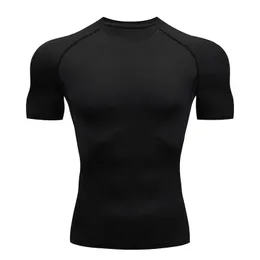 Homens correndo compressão t-shirt de manga curta esporte tees ginásio fitness moletom masculino jogging treino homme camisa atlética topos 240117