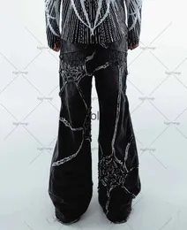 Męskie dżinsy 2023 American Trendy Washed Spider Striped szeroko nogowe spodnie Mężczyźni Y2K Gothic Rock Loss o wysokiej nogawce z szerokim nogawką Pantsyolq