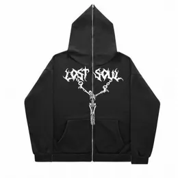 2023 Full face zippered hoodie American Y2K top skull iron rope printed hoodie jacket