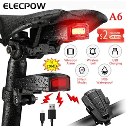 Lights Elecpow Bicycle Rear Light Anti Theft Alarm Wireless Waterproof Auto Brake Sensing Remote Control USB Bike Taillight Horn Lamp