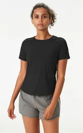 Lu Womens Yoga Shirt Outfit半袖クルーネック通気性シームレス女性フィントネスジムショートクロップトップサマーTシャツC115