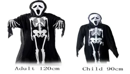 Cadılar Bayramı İskeletleri Kostüm Yetişkin ve Çocuk 120cm 90cm Masquerade Dans Kafatası Hayalet Kostüm Korku Zombi Maskonlar Eldiven COSP9375199