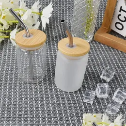 Tumblers 3oz 미니 승화 S 유리 텀블러가있는 금속 뚜껑 St Clear Frosted Glasses Cupe Cute Wine Alcohol Jar Drop Delivery Home Gar Dhlly