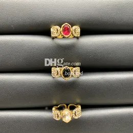 Vintage w kolorze diamentów otwarte pierścienie pełne kryształowe pierścienie klejnotowe podwójne litery regulowane pierścienie z zestawami pudełek