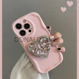 Mobiele telefoon hoesjes Shining Diamond Love opvouwbare standaard telefoonhoes voor Samsung Galaxy S23 S22 S21 Ultra S23 Plus S20 FE siliconen beschermhoes J240118