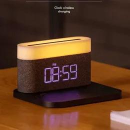 Desk Table Clocks Promise Dimming Atmosphere Light Table Lamp Desk Small Alarm Clock With Mobile Phone Fast Wireless Charging Room Decoration Gift YQ240118