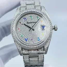 Ice Out Watch Men Arabic siffer Full Diamond Sapphire Glass Automatisk rörelse Armbandsur Skruvkronklocka