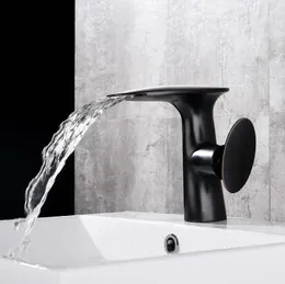 バスルームシンクの蛇口Vidric White/Black Basin Faucet and Cold Brass Waterfall Single Handle Water Taps