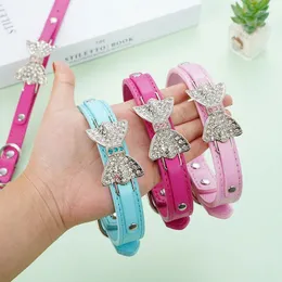 Dog Collars Cute PU Leather Puppy Collar Bling Rhinestone Bowknot Chihuahua For Small Medium Larger XXS-XL Accessories