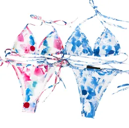 Tie Dye Bademode Mode Designer Farbe Bikini Set Brief Drucken Sommer Schwimmen Badeanzug Sexy Lace Up Gepolsterte Biquinis