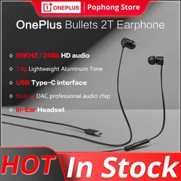Hörlurar Original OnePlus Typec Bullets Earphones OnePlus Bullets 2t inear headset med avlägsna mikrofon för OnePlus 7 Pro 6T 7T mobiltelefon