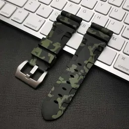 Brand 24mm 26mm Silicone Rubber Green Camo Watch Band Replace for Panerai Strap Watch Band Waterproof Watchband Tools H0915270g