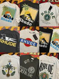 Rhude Designer Camiseta Manga Curta Tees Camiseta High Street Moda Homens Mulheres Verão Estilo Ligeiramente Carta Impressão Redondo Pescoço Adolescentes Lazer Unissex Galerias Esportes