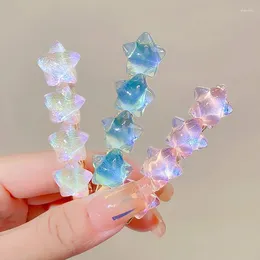 Hårtillbehör 6 cm lång gradient transparent färg glitter fyra vita stjärna söta barretter för tjej barn mjuk kawaii fairy clips hårnål