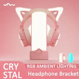 Accessories YOWU Crystal Earphone Holder Headworn Pink RGB Atmosphere Light Esports Creative Desktop Earphone Hanger Holder High end gifts