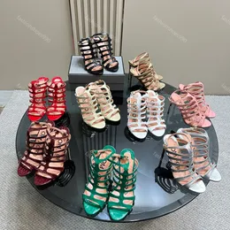 Luxury Designer Roman Sandals High heels Womens Sexy shoes Fashion Genuine Leather Gladiator Hollow out Thin Nightclub Summer Party Wedding 10.5CM Factory footwear