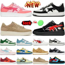 Bapestan Designer Casual Shoes For Mens Womens Sta Star Sk8 Suede Patent Läder svart vit trippelrosa hajgrön grå blå lyx sneaker mode apa tränare