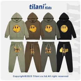 Tendência de roupas infantis vintage graffiti face conjunto com capuz infantil Drew meninos e meninas conjunto infantil