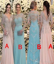 2019 Beaded Mother of the Bride Dresses Mermaid Sheer Long Sleeves Formal Godmother Evening Wedding Party Guests Gown Plus Size Cu4757847
