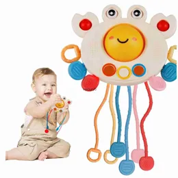 Mobiler# Premium Montessori Toys For Babies 6-12 månader - Crab Pull String Interactive Toy Sensory Fine Motor Skills Development PerfvaiduryB