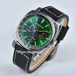 カースタイルウォッチメングリーンクォーツクロノグラフムーブメントブラウンレザーストラップ腕時計42mmスチールケース紳士時計