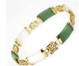 Armbanden Fantastisk grön /vit jade länk smycken armband 7.5 "