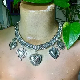 Choker mexikansk katolsk religiös helig hjärta amulet hänge charms halsband silver pläterad uttalande kristna smycken