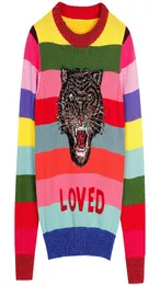 2019 럭셔리 디자이너 Tiger Squin Women Color Striped Sweeters 풀오버 브랜드 레이디 겨울 니트 스웨터 점퍼 의류 1314552