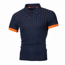 Herrpolos sommar kortärmad t-shirt polka dot mode kortärmad polo skjorta avslappnad topplapel y2k-knapp skjortor