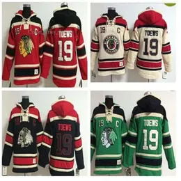 Blackhawks av högsta kvalitet gammal hockeytröjor 19 Jonathan Toews hoodie pullover tröjor vinterjacka mix beställning 9130