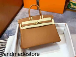 Borsa in platino Borsa firmata Mezza mano Cucito Miele Filo di cera 25 Pelle epsom Tutta la placcatura in acciaio Hardware dorato 30 Testa di donna portatile in pelle