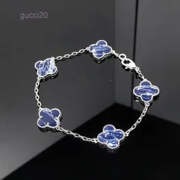 Bellissimo braccialetto di fascino di design di lusso per donne ragazze argento oro dolce 5 fiori blu scuro pietra collegamento 15mm bracciali gioielli nuovo arrivo GDP0 2O 2OMT