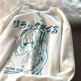 Męskie bluzy bluzy harajuku anime dziewczyna nadrukowana bluza z długim rękawem T Shirt Mężczyźni i kobiety Nowa japońska moda swobodna gotycka luźna, ponadwymiarowa topsyolq